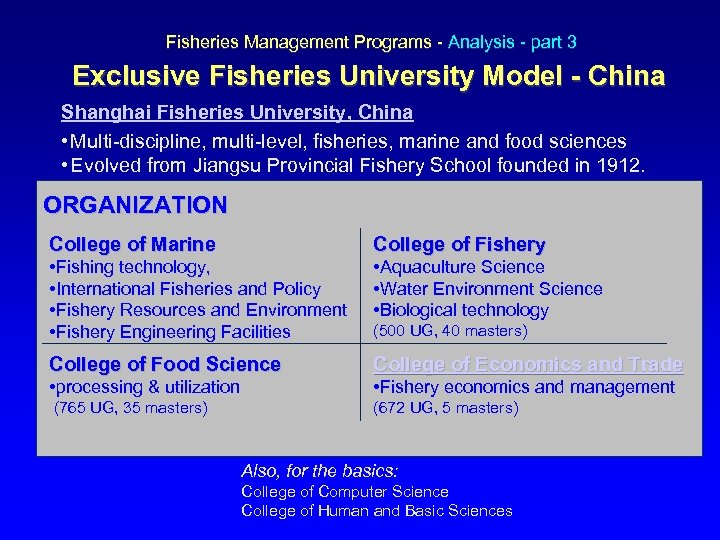  Fisheries Management Programs - Analysis - part 3 Exclusive Fisheries University Model -