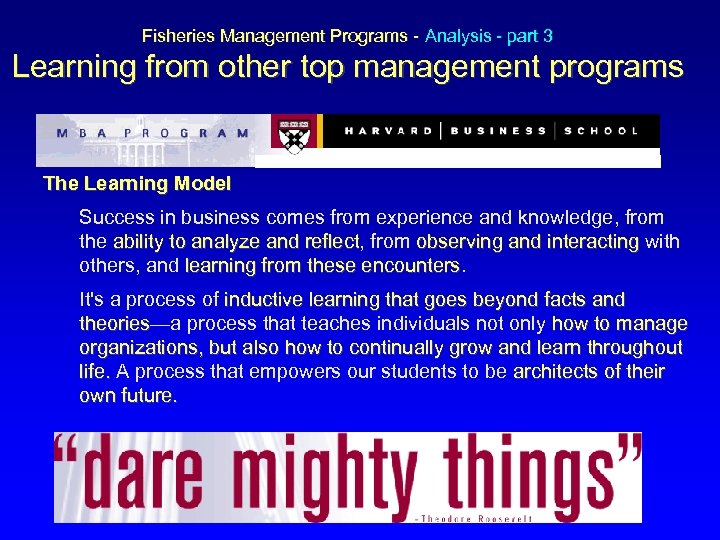 Fisheries Management Programs - Analysis - part 3 Learning from other top management programs