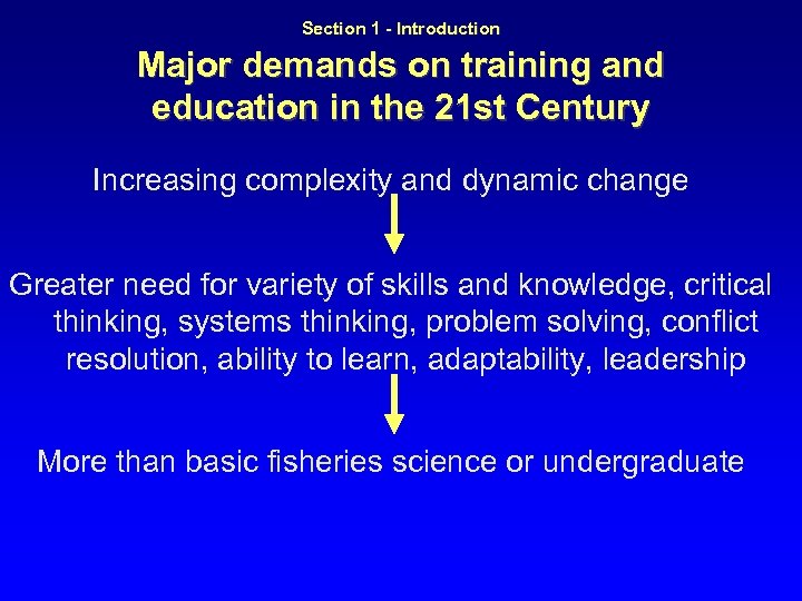 Major demands on training and education in the 21 st Century Section 1