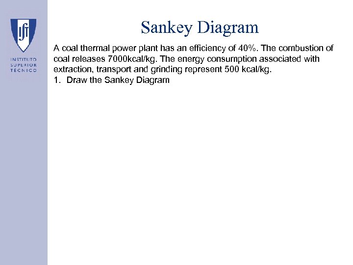 Sankey Diagram A coal thermal power plant has an efficiency of 40%. The combustion