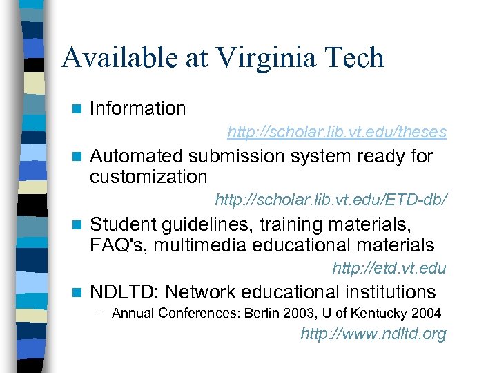 Available at Virginia Tech n Information http: //scholar. lib. vt. edu/theses n Automated submission