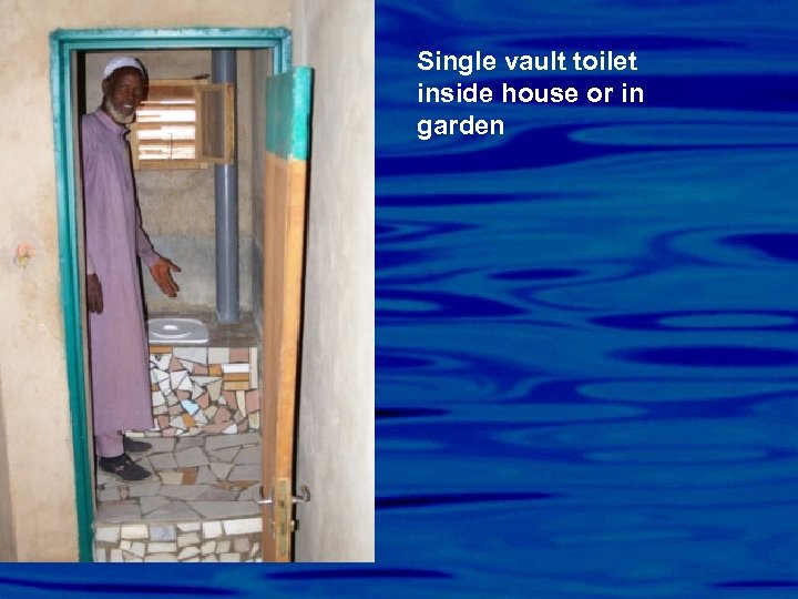 Single vault toilet inside house or in garden 