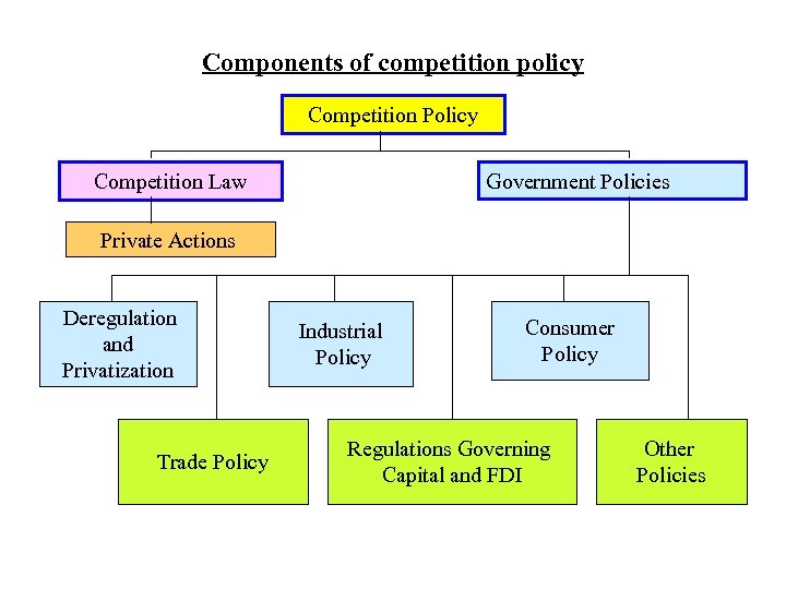 Components of competition policy Competition Policy Competition Law Government Policies Private Actions Deregulation and