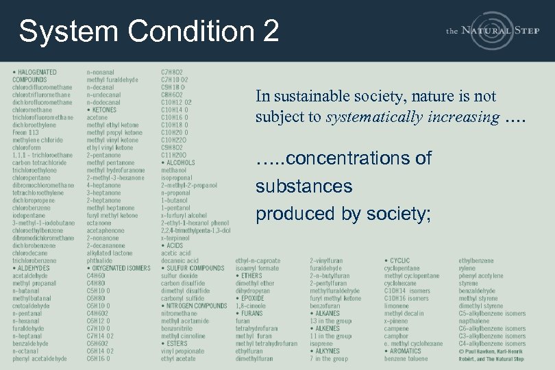 System Condition 2 In sustainable society, nature is not subject to systematically increasing ….