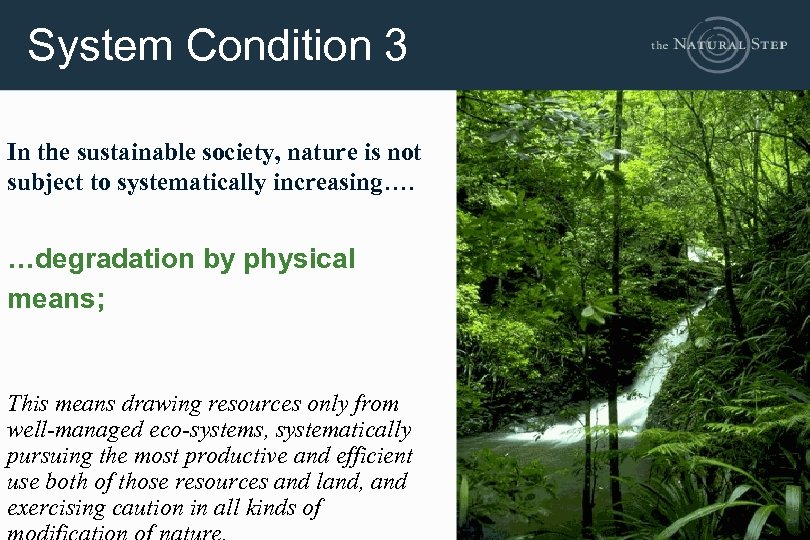 System Condition 3 In the sustainable society, nature is not subject to systematically increasing….