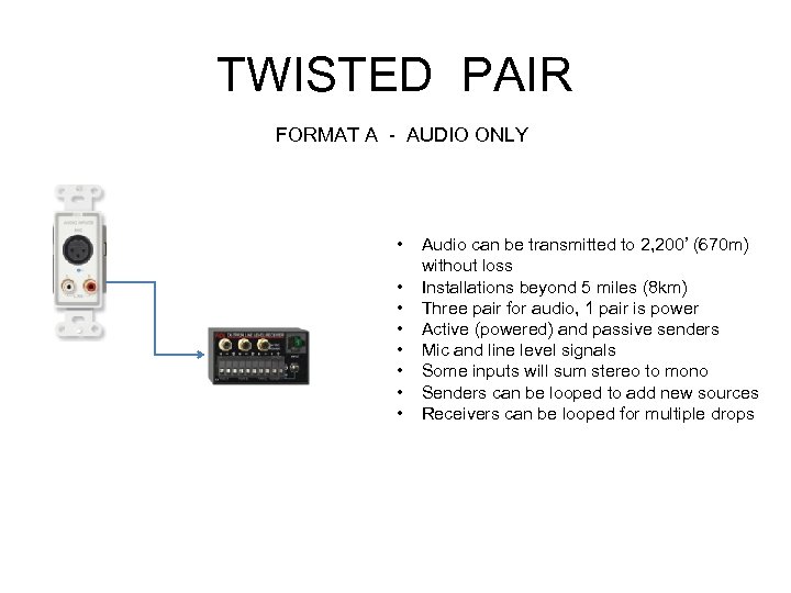 TWISTED PAIR FORMAT A - AUDIO ONLY • • Audio can be transmitted to