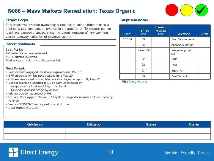 I 9086 – Mass Markets Remediation: Texas Organic Project Scope This project will transfer