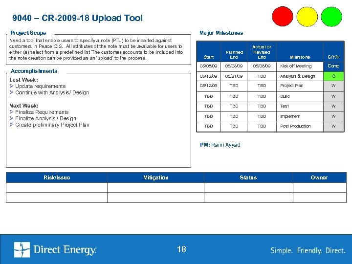 9040 – CR-2009 -18 Upload Tool Project Scope Major Milestones Need a tool that