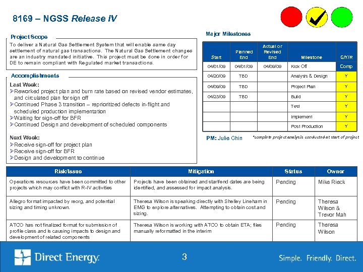 8169 – NGSS Release IV Major Milestones Project Scope To deliver a Natural Gas