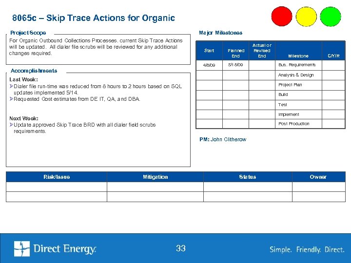 8065 c – Skip Trace Actions for Organic Project Scope For Organic Outbound Collections