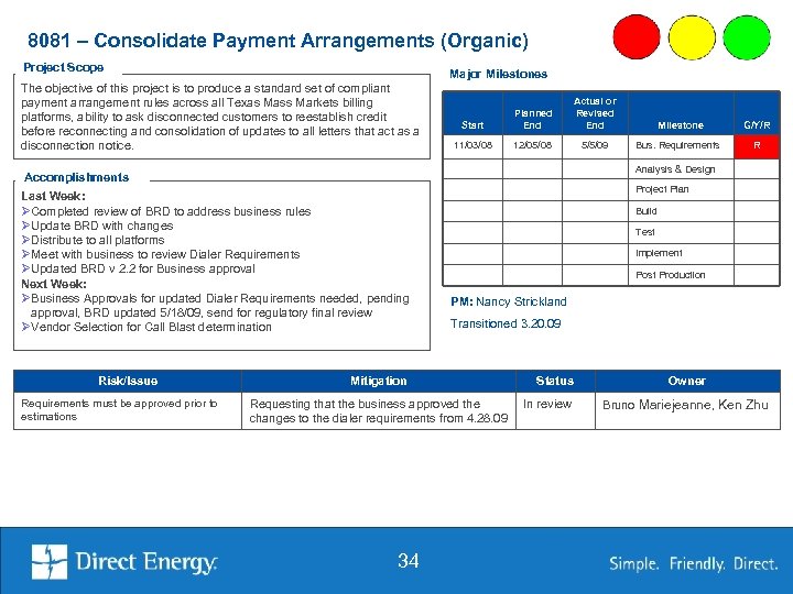 8081 – Consolidate Payment Arrangements (Organic) Project Scope Major Milestones The objective of this