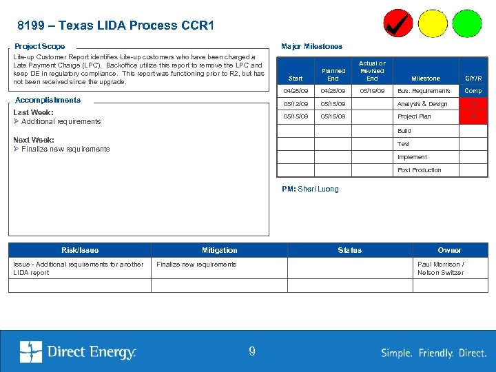 8199 – Texas LIDA Process CCR 1 Project Scope Major Milestones Lite-up Customer Report