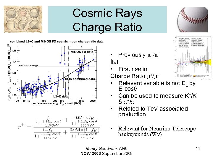Cosmic Rays Charge Ratio • Previously m+/mflat • First rise in Charge Ratio m+/m