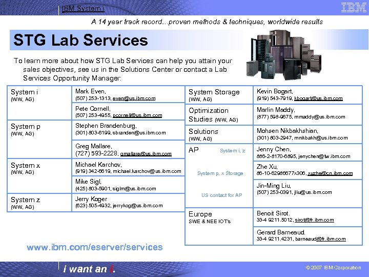 IBM System i A 14 year track record…proven methods & techniques, worldwide results STG