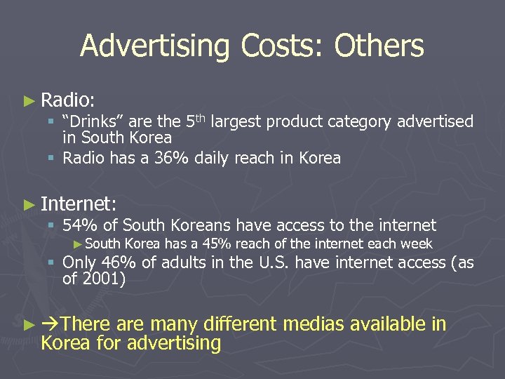 Advertising Costs: Others ► Radio: § “Drinks” are the 5 th largest product category