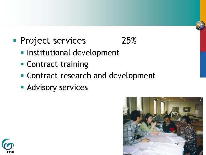 § Project services § § 25% Institutional development Contract training Contract research and development