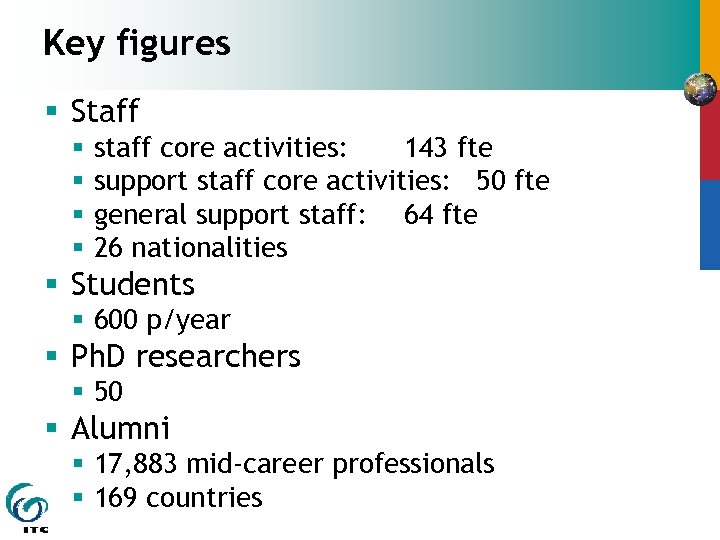 Key figures § Staff § § staff core activities: 143 fte support staff core