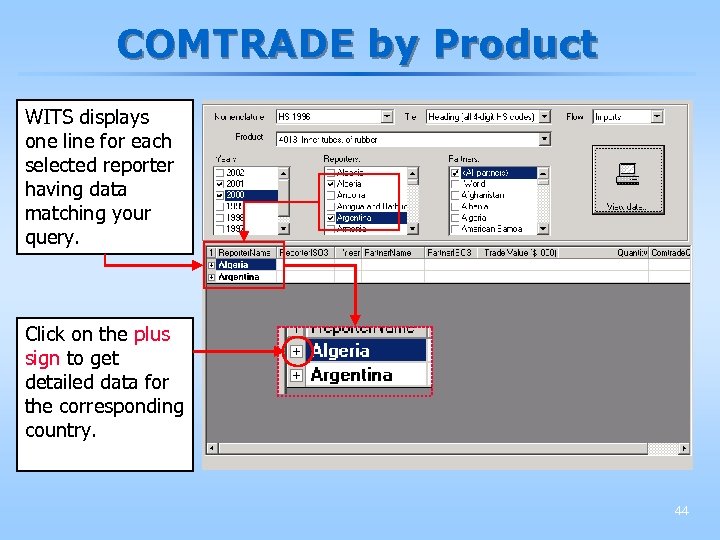 COMTRADE by Product WITS displays one line for each selected reporter having data matching