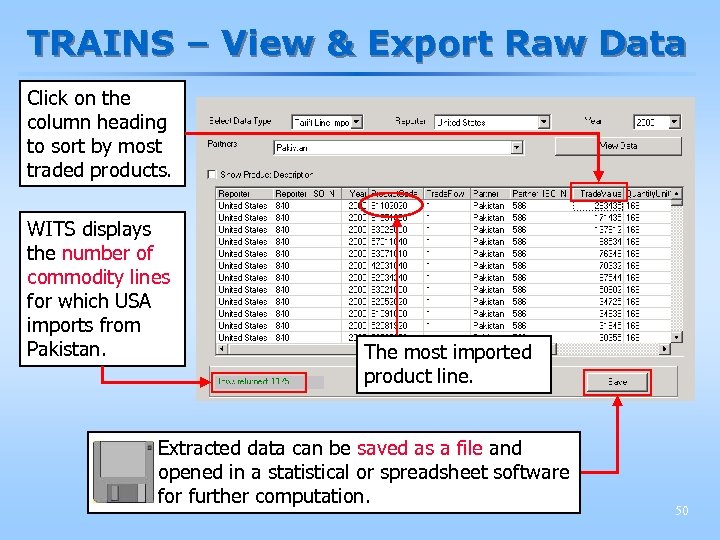 TRAINS – View & Export Raw Data Click on the column heading to sort