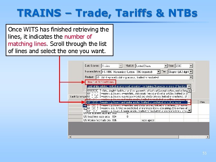 TRAINS – Trade, Tariffs & NTBs Once WITS has finished retrieving the lines, it