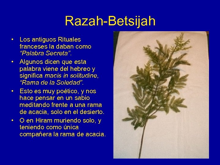 Razah-Betsijah • Los antiguos Rituales franceses la daban como “Palabra Secreta”. • Algunos dicen