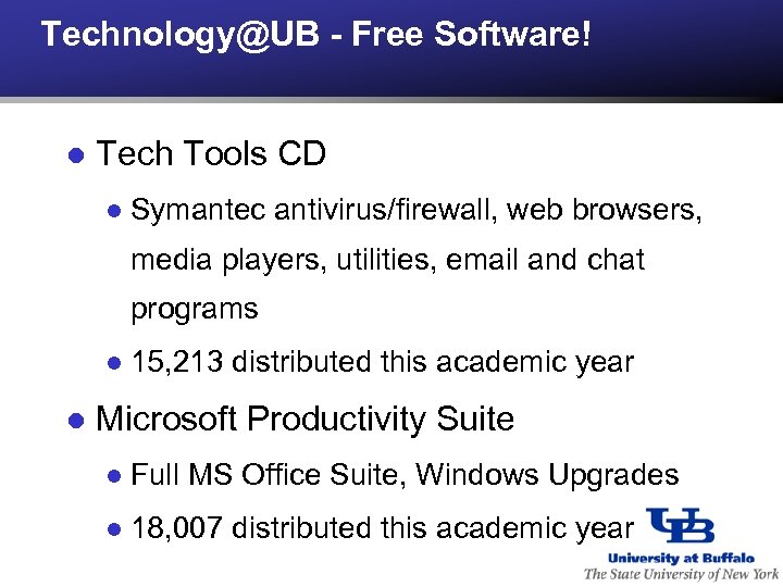 Technology@UB - Free Software! l Tech Tools CD l Symantec antivirus/firewall, web browsers, media