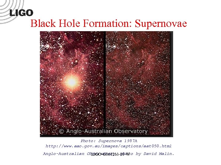 Black Hole Formation: Supernovae Photo: Supernova 1987 A http: //www. aao. gov. au/images/captions/aat 050.