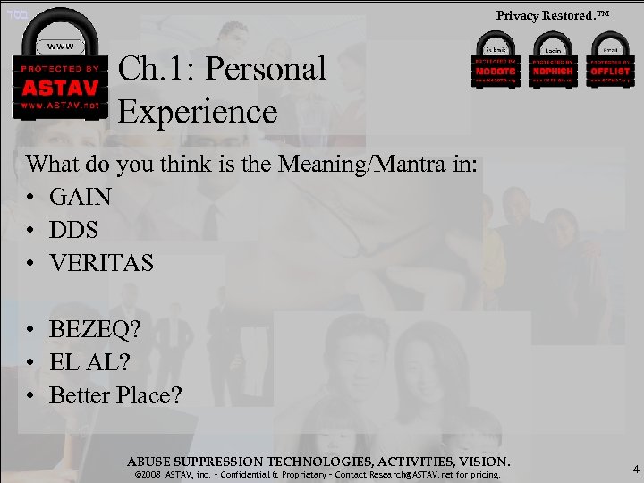  בסד Privacy Restored. ™ Ch. 1: Personal Experience What do you think is