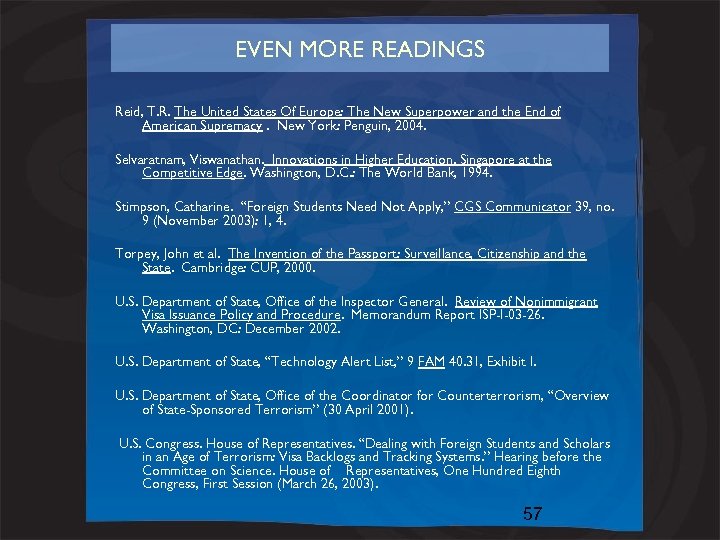EVEN MORE READINGS Reid, T. R. The United States Of Europe: The New Superpower