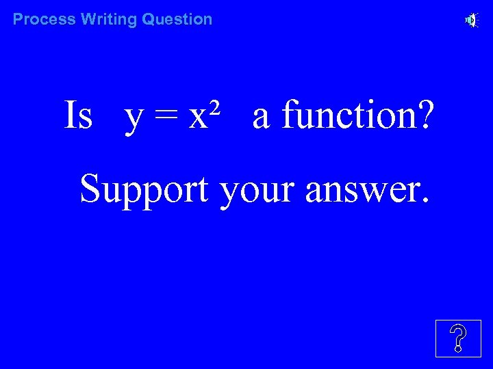 Process Writing Question Is y = x² a function? Support your answer. 