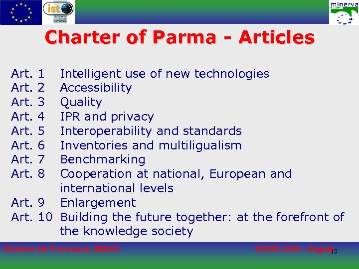 Charter of Parma - Articles Art. 1 2 3 4 5 6 7 8