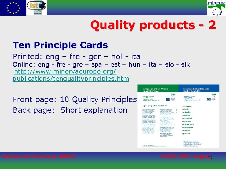 Quality products - 2 Ten Principle Cards Printed: eng – fre - ger –