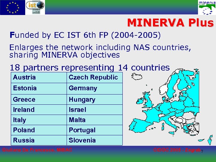 MINERVA Plus Funded by EC IST 6 th FP (2004 -2005) Enlarges the network