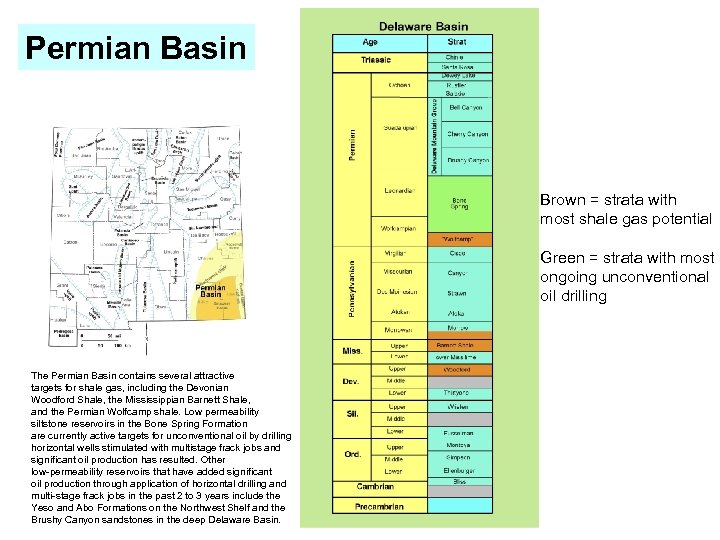 Permian Basin Brown = strata with most shale gas potential Green = strata with