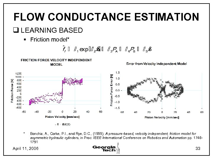 FLOW CONDUCTANCE ESTIMATION q LEARNING BASED § Friction model* * Bonchis, A. , Corke,
