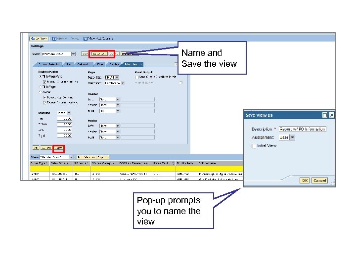 Name and Save the view Pop-up prompts you to name the view 