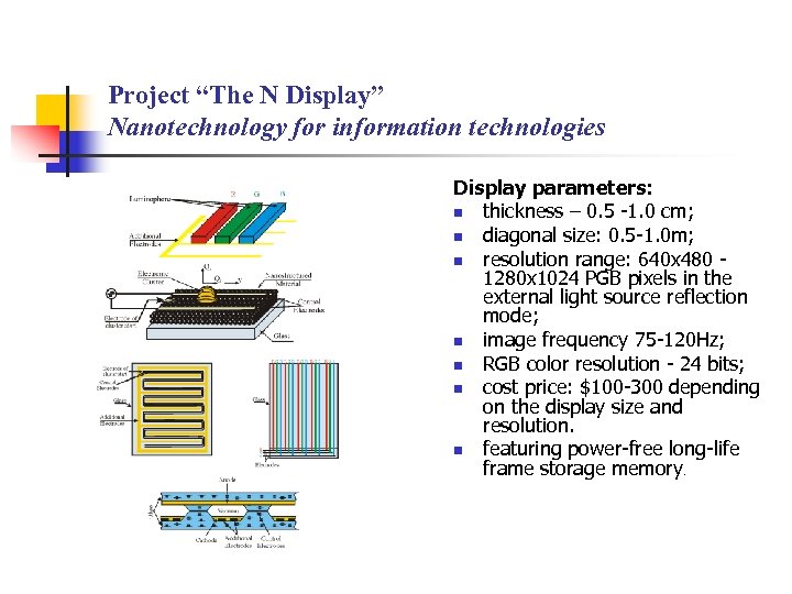 Project “The N Display” Nanotechnology for information technologies Display parameters: n thickness – 0.