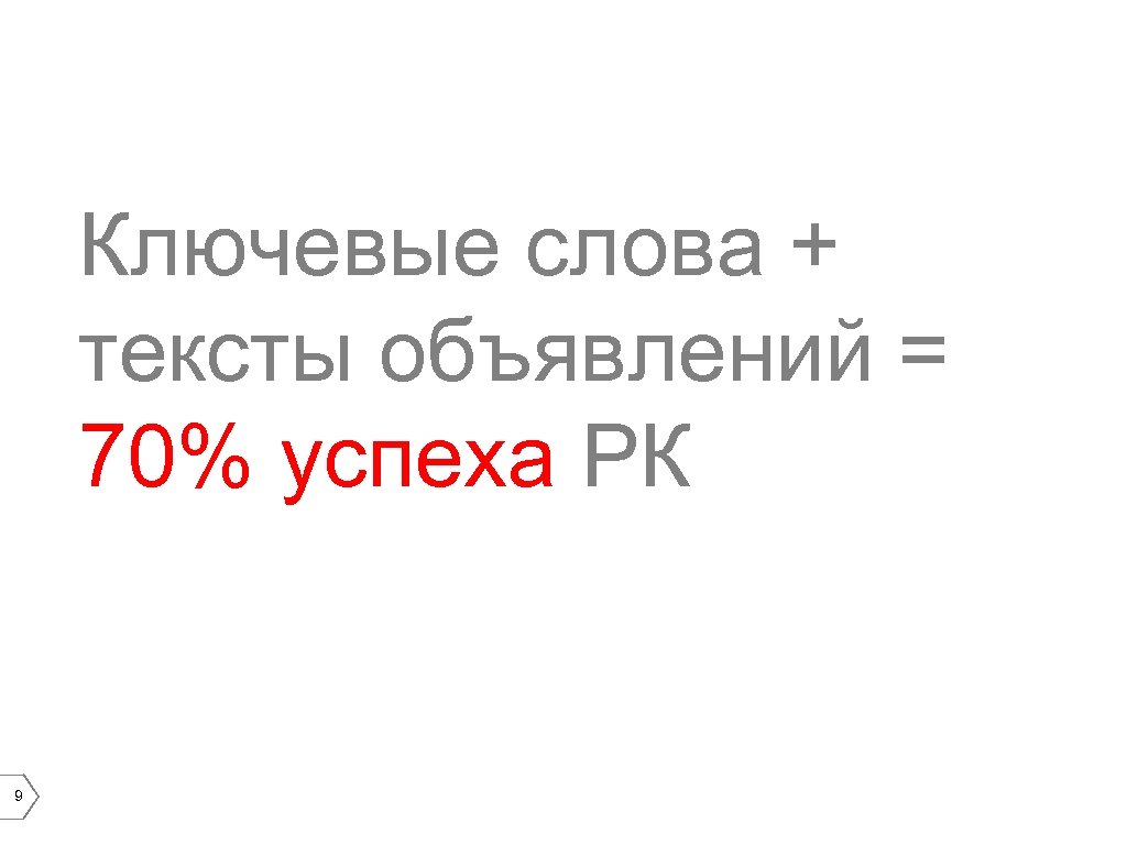 Ключевые слова + тексты объявлений = 70% успеха РК 9 