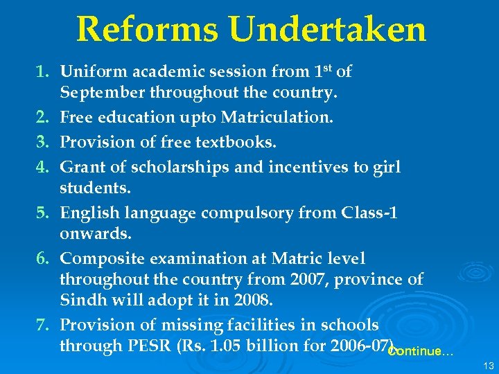 Reforms Undertaken 1. Uniform academic session from 1 st of September throughout the country.