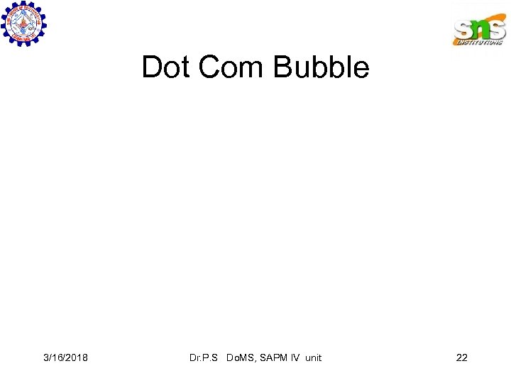 Dot Com Bubble 3/16/2018 Dr. P. S Do. MS, SAPM IV unit 22 