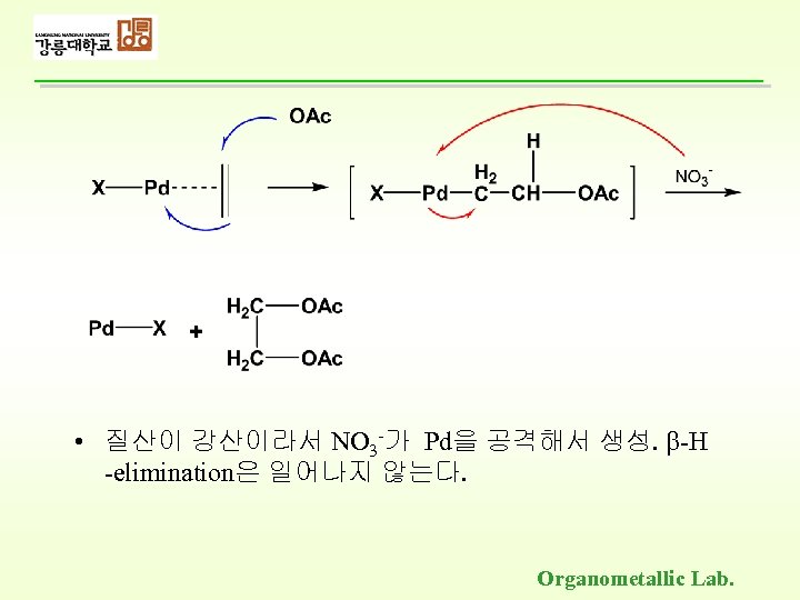  • 질산이 강산이라서 NO 3 -가 Pd을 공격해서 생성. -H -elimination은 일어나지 않는다.