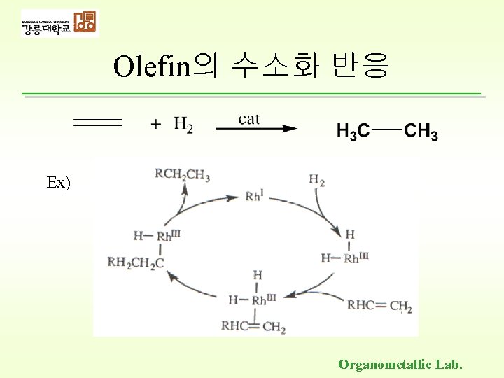 Olefin의 수소화 반응 Ex) Organometallic Lab. 