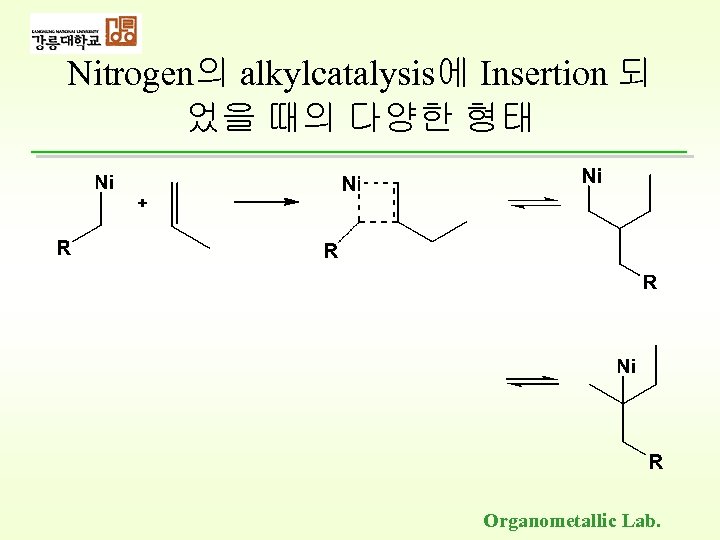 Nitrogen의 alkylcatalysis에 Insertion 되 었을 때의 다양한 형태 Organometallic Lab. 