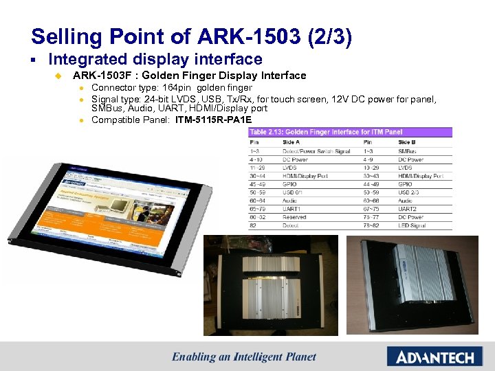 Selling Point of ARK-1503 (2/3) § Integrated display interface u ARK-1503 F : Golden
