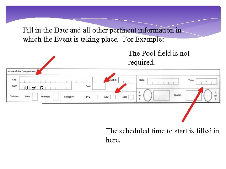 Fill in the Date and all other pertinent information in which the Event is