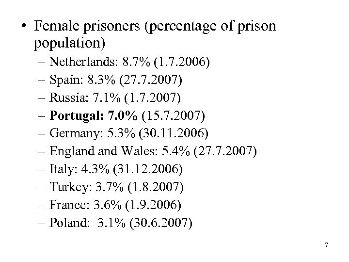  • Female prisoners (percentage of prison population) – Netherlands: 8. 7% (1. 7.