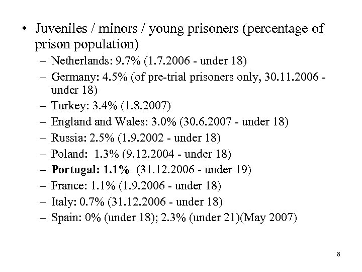  • Juveniles / minors / young prisoners (percentage of prison population) – Netherlands: