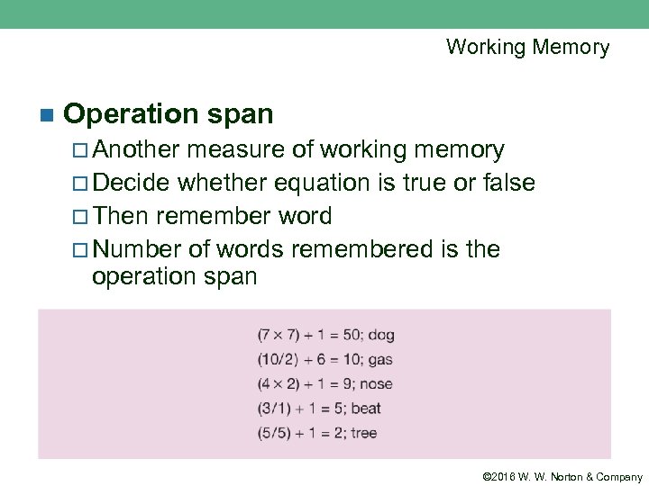 Working Memory n Operation span ¨ Another measure of working memory ¨ Decide whether