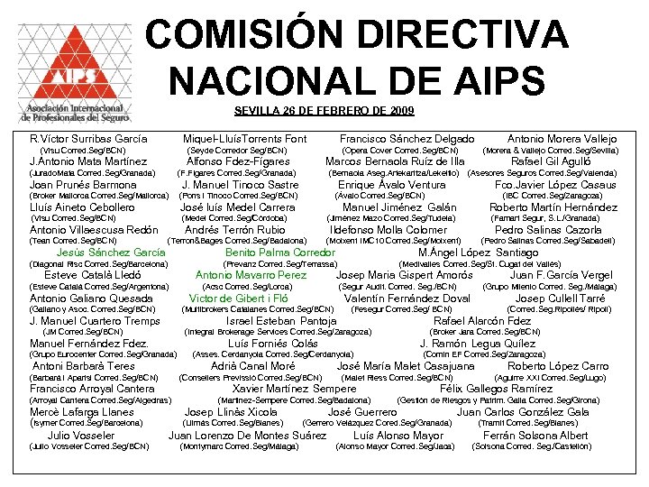 COMISIÓN DIRECTIVA NACIONAL DE AIPS SEVILLA 26 DE FEBRERO DE 2009 R. Víctor Surribas