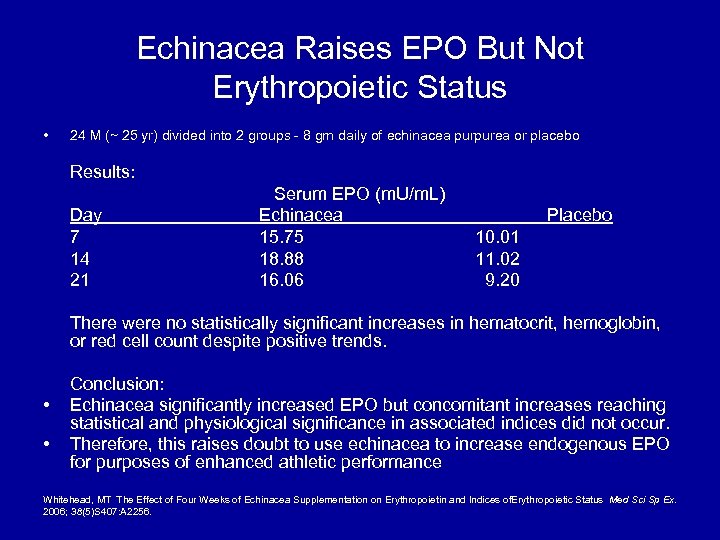Echinacea Raises EPO But Not Erythropoietic Status • 24 M (~ 25 yr) divided